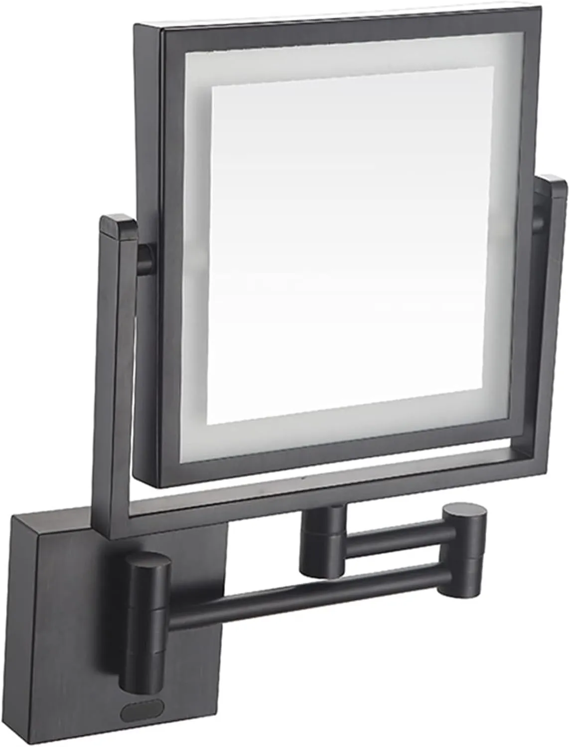 Wall Mounted Lighted Makeup Mirror Square Wall Mounted Double Sided 1X/3X Magnifying Mirror Rotation Extension Bathroom Mirror(Black,Plug in)
