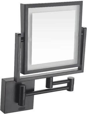 Wall Mounted Lighted Makeup Mirror Square Wall Mounted Double Sided 1X/3X Magnifying Mirror Rotation Extension Bathroom Mirror(Black,Plug in)