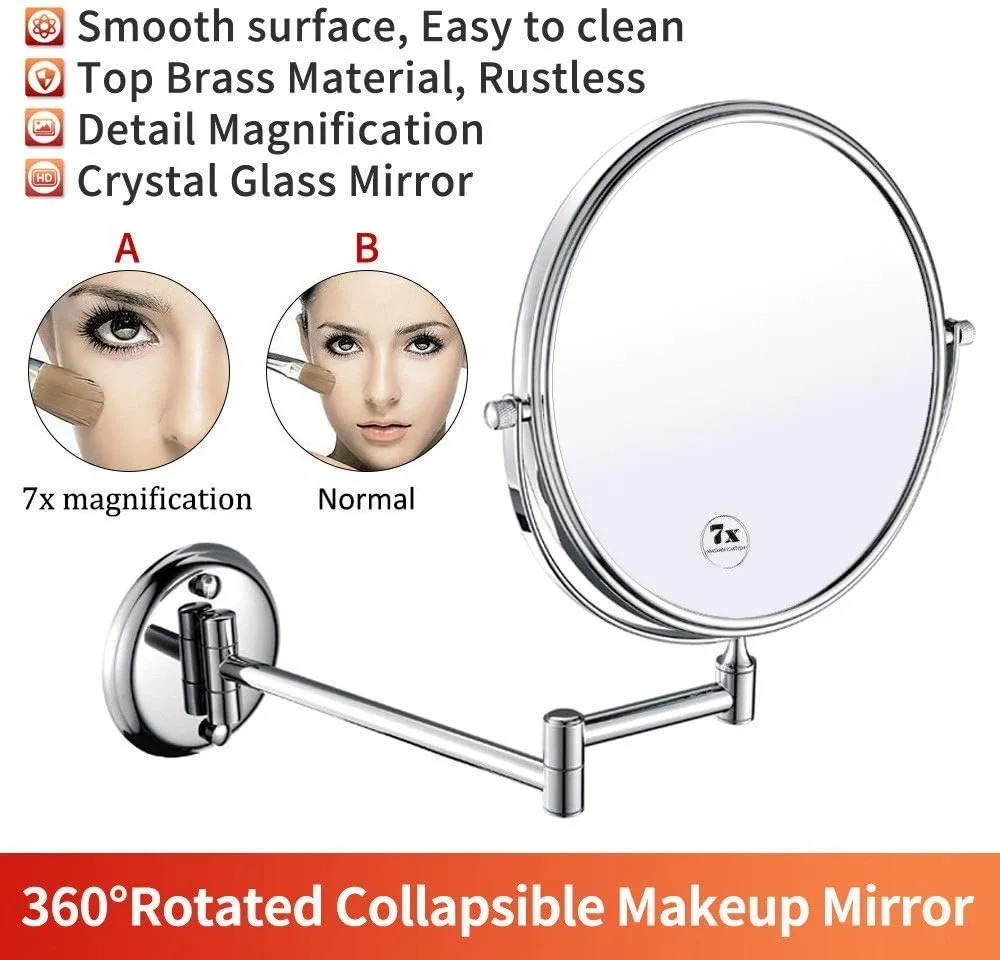 Wall Mounted Makeup Mirrmagnifying Extend Sturdy Adjustable Shaving Mirror Bathroom Vanity Mirrors(3*,8Inch)