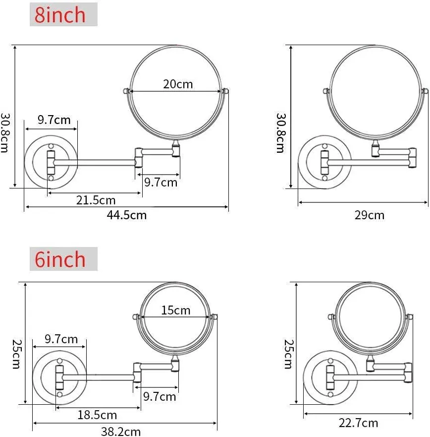 Wall Mounted Makeup Mirrmagnifying Extend Sturdy Adjustable Shaving Mirror Bathroom Vanity Mirrors(3*,8Inch)