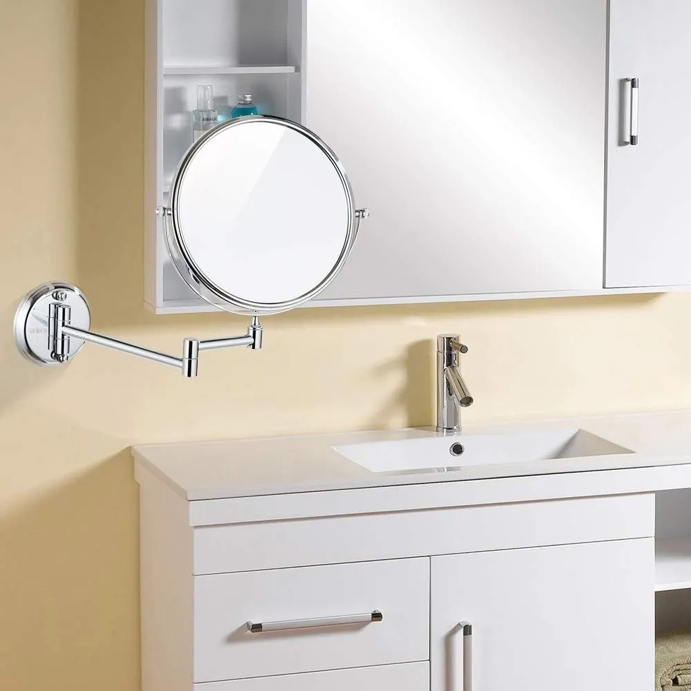 Wall Mounted Makeup Mirrmagnifying Extend Sturdy Adjustable Shaving Mirror Bathroom Vanity Mirrors(3*,8Inch)