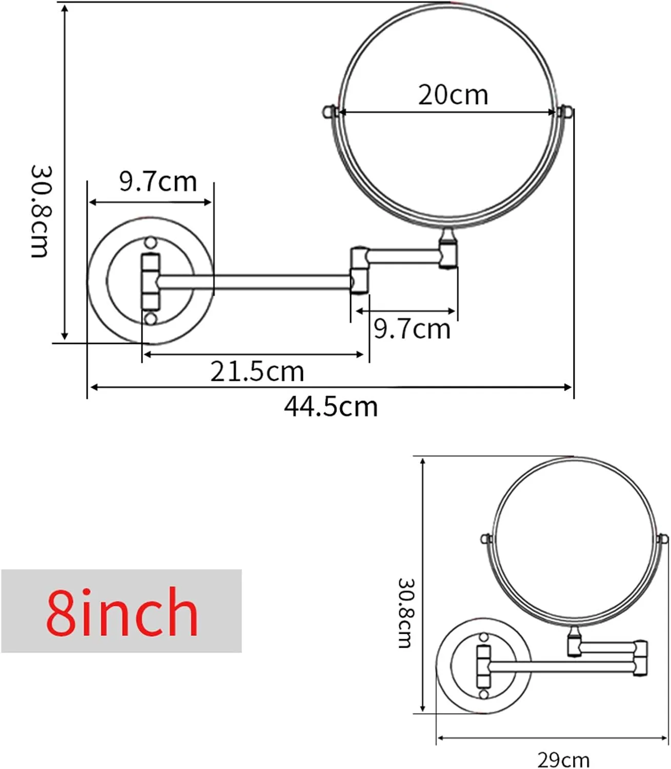 Wall Mounted Makeup Mirror, 1X＆3X/5X/7X/10X Magnification Vanity Mirrors, 8 Inch Double Sided Brass Folding Swivel Shaving Mirrors,Rose gold,7X