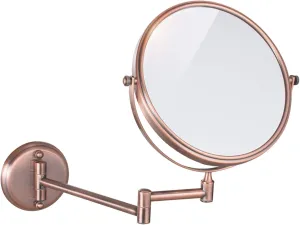 Wall Mounted Makeup Mirror, 1X＆3X/5X/7X/10X Magnification Vanity Mirrors, 8 Inch Double Sided Brass Folding Swivel Shaving Mirrors,Rose gold,7X