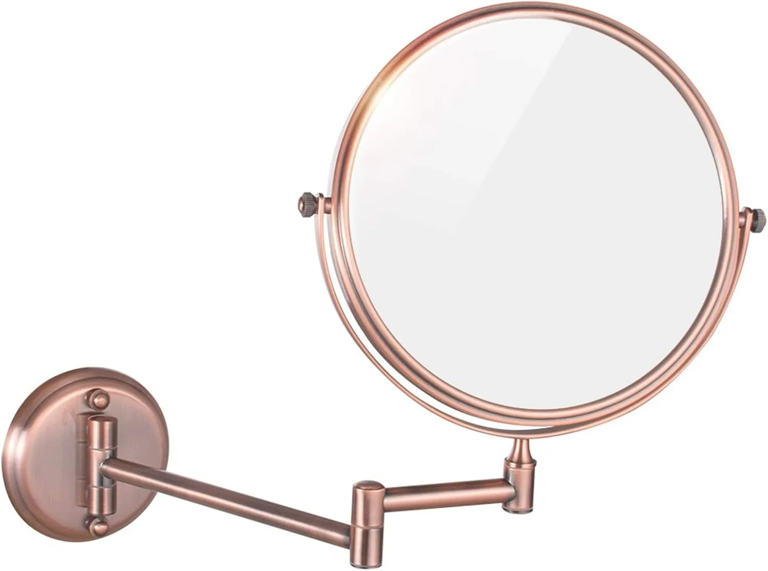 Wall Mounted Makeup Mirror, 1X＆3X/5X/7X/10X Magnification Vanity Mirrors, 8 Inch Double Sided Brass Folding Swivel Shaving Mirrors,Rose gold,7X
