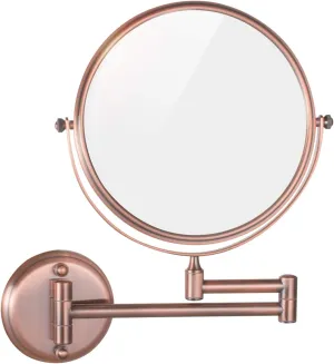 Wall Mounted Makeup Mirror, 1X＆3X/5X/7X/10X Magnification Vanity Mirrors, 8 Inch Double Sided Folding Swivel Cosmetic Shaving Mirrors,Rose gold,10X