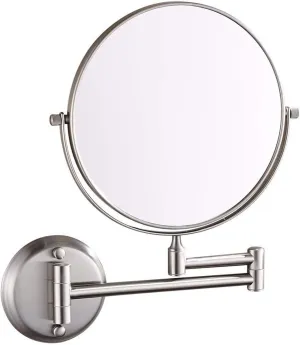 Wall Mounted Makeup Mirror, 8 inch Nickel Finish Double Sided Magnifying Shaving Mirror, 360° Swivel Extendable Folding Bathroom Vanity Mirrors,10x(10x)