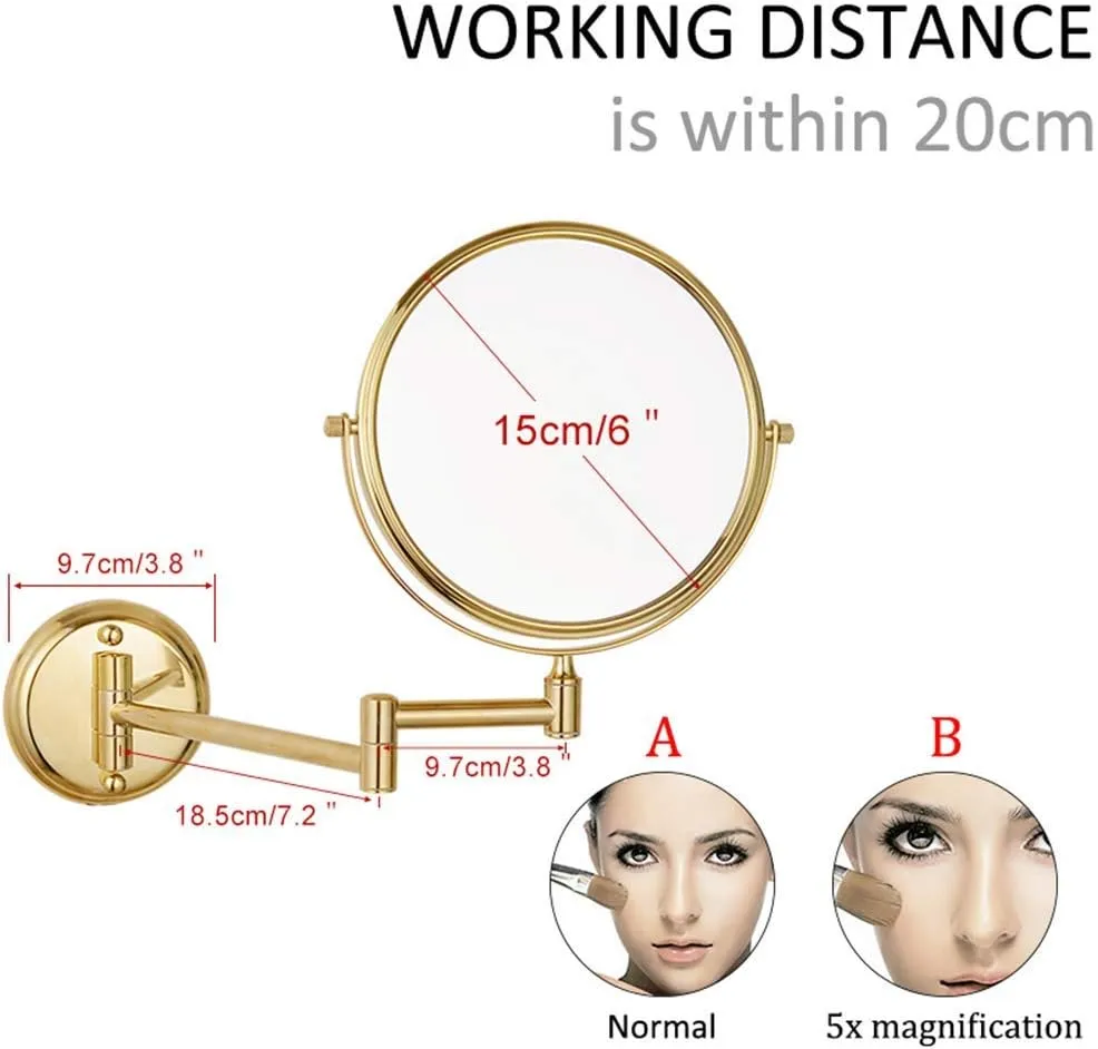 Wall Mounted Makeup Mirrors Magnifying Extend Sturdy Adjustable Cosmetic Mirror Bathroom Shaving Vanity Mirror(5X,6inch)