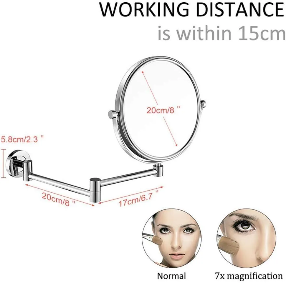 Wall Mounted Makeup Mirrors Magnifying Extend Sturdy Adjustable Shaving Cosmetic Mirror Bathroom Vanity Mirrors (Color : 7X)