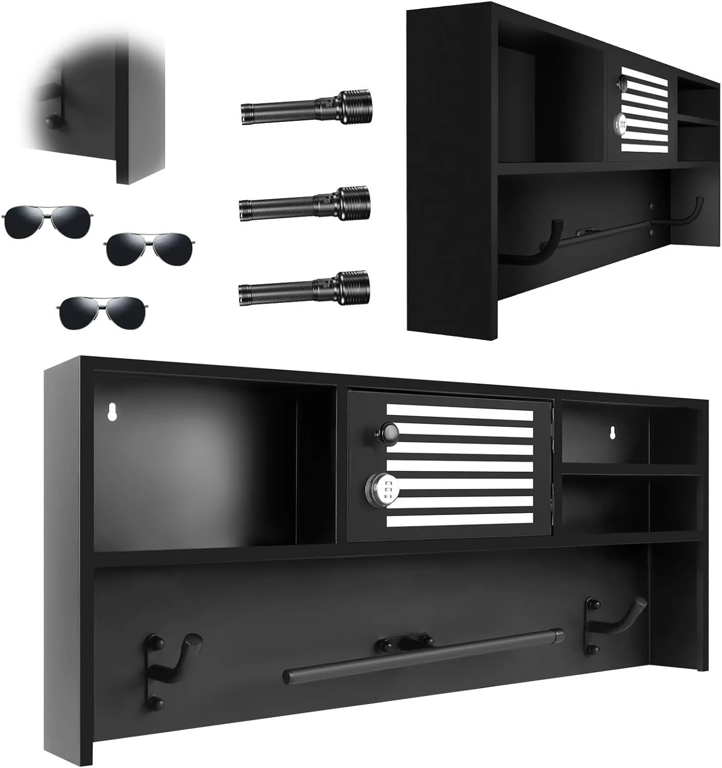 Wall-mounted Police Equipment Gear Rack with Lockable Combination Lock, Easy-Install Space-Saving Design, Sturdy Double Hooks & Ample Storage, Metal Construction for Police Stations/Homes/Bars