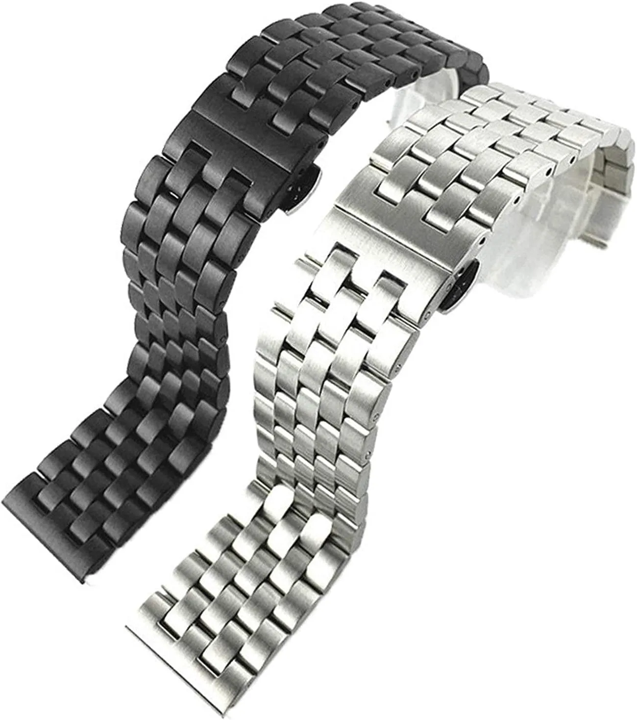 watch strap, 18 20mm 21mm 22mm 24mm 26mm solid stainless steel strap butterfly buckle matte men's metal replacement strap bracelet