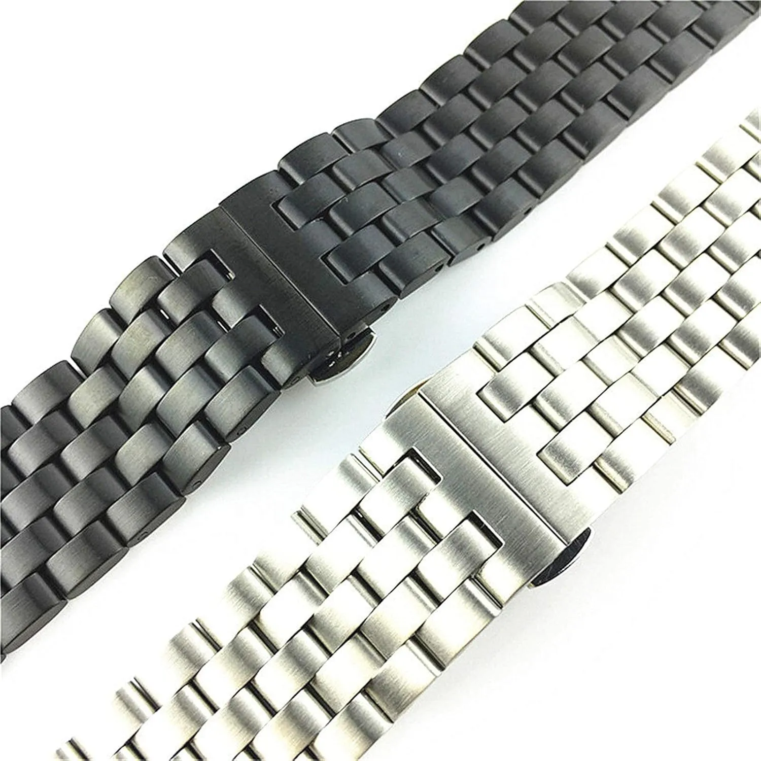 watch strap, 18 20mm 21mm 22mm 24mm 26mm solid stainless steel strap butterfly buckle matte men's metal replacement strap bracelet