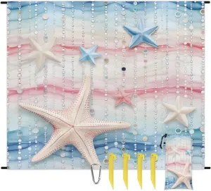 Watercolor Beach Starfish Beach Blanket, Sandproof Beach Mat, 68 x 59 Waterproof Quick Drying Sand Free Mat with 4 x Ground Spikes for Outdoor Travel Camping Hiking, Colorful Pearl Starfish
