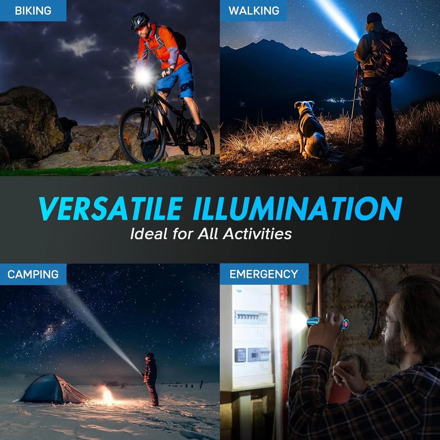WdtPro LED Flashlight High Lumens SR2000 Pro, 4 Pack Brighter Tactical Flashlights with 5 Modes & Zoomable, Powerful Mini Flash Light for Emergency, Camping, Hiking (Colorful)