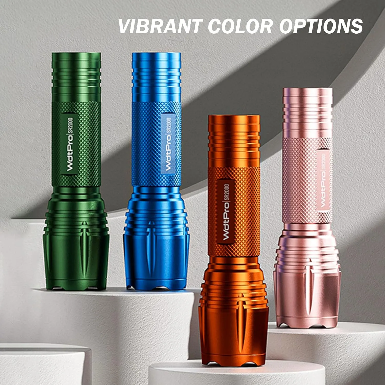 WdtPro LED Flashlight High Lumens SR2000 Pro, 4 Pack Brighter Tactical Flashlights with 5 Modes & Zoomable, Powerful Mini Flash Light for Emergency, Camping, Hiking (Colorful)