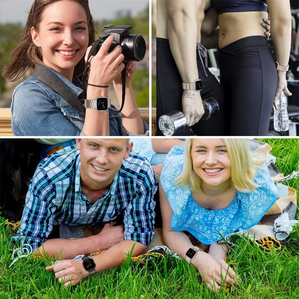 Wearlizer Stainless Steel Compatible for Fitbit Versa/Versa 2, Ultra-Thin Lightweight Replacement Bands for Women & Men