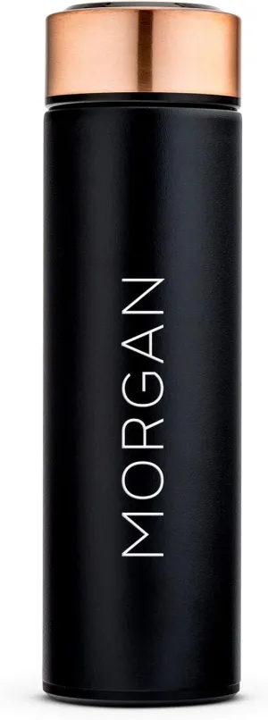 Weddingstar Personalized Stainless Steel Cylinder Travel Bottle 16oz, Black, Contemporary Vertical - Insulated Double Wall with Lid, 100% BPA Free