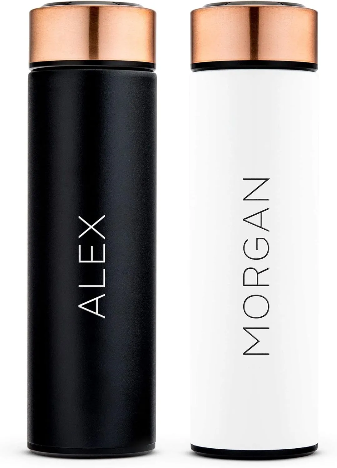 Weddingstar Personalized Stainless Steel Cylinder Travel Bottle 16oz, Black, Contemporary Vertical - Insulated Double Wall with Lid, 100% BPA Free