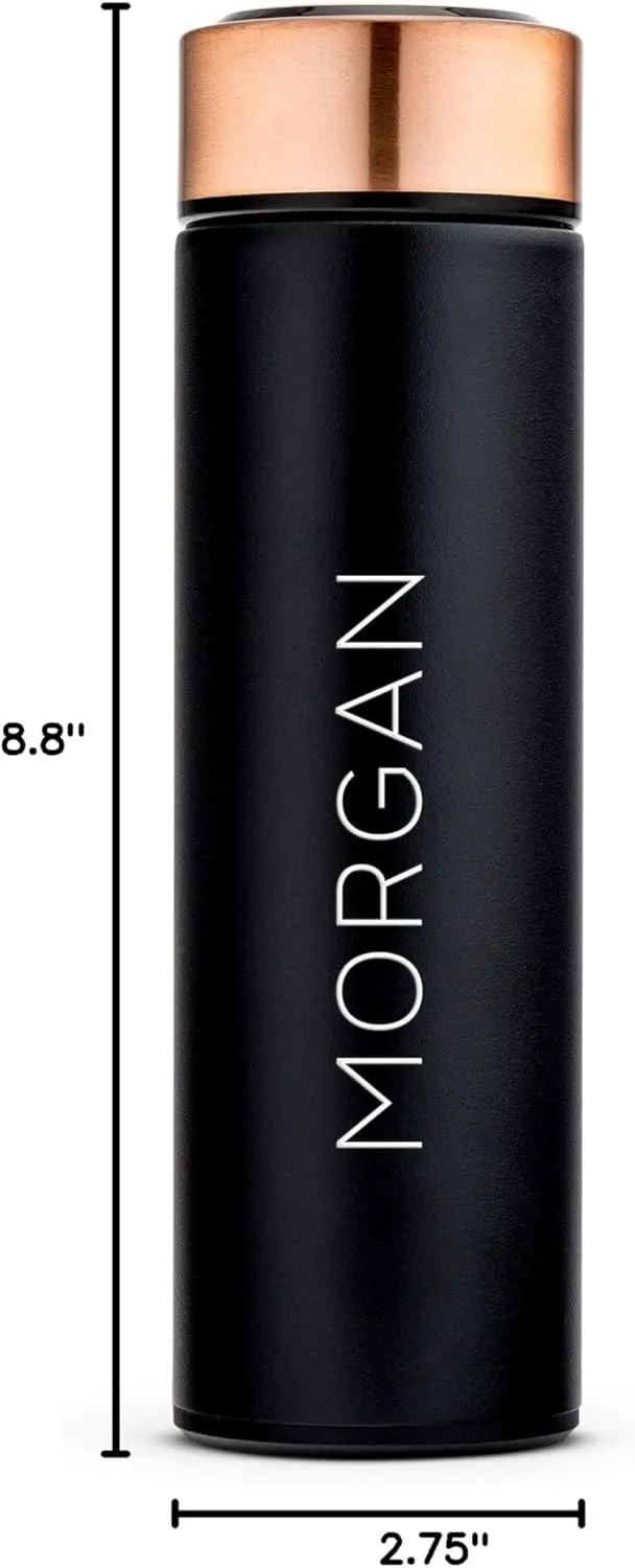 Weddingstar Personalized Stainless Steel Cylinder Travel Bottle 16oz, Black, Contemporary Vertical - Insulated Double Wall with Lid, 100% BPA Free