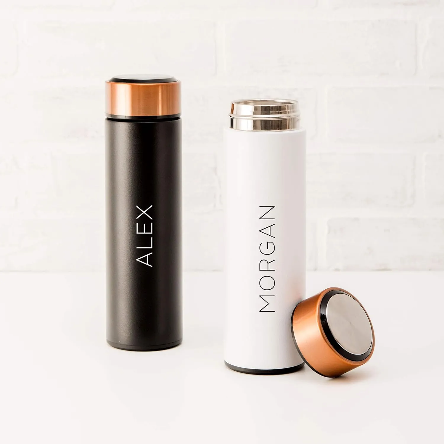 Weddingstar Personalized Stainless Steel Cylinder Travel Bottle 16oz, Black, Contemporary Vertical - Insulated Double Wall with Lid, 100% BPA Free