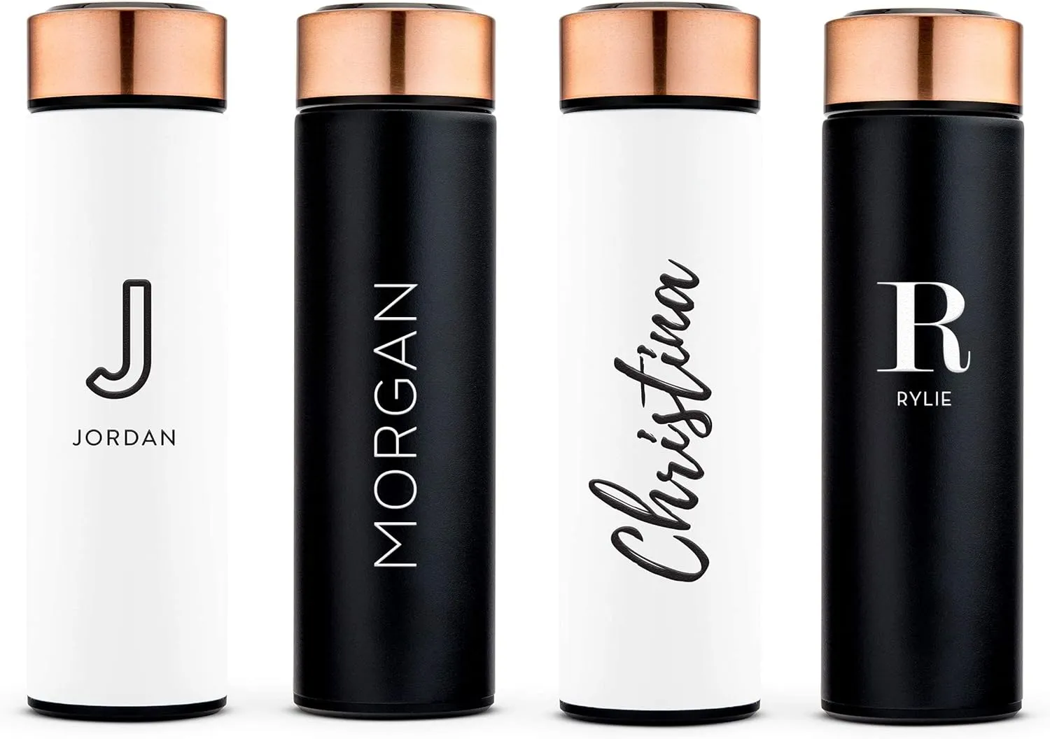 Weddingstar Personalized Stainless Steel Cylinder Travel Bottle 16oz, Black, Contemporary Vertical - Insulated Double Wall with Lid, 100% BPA Free