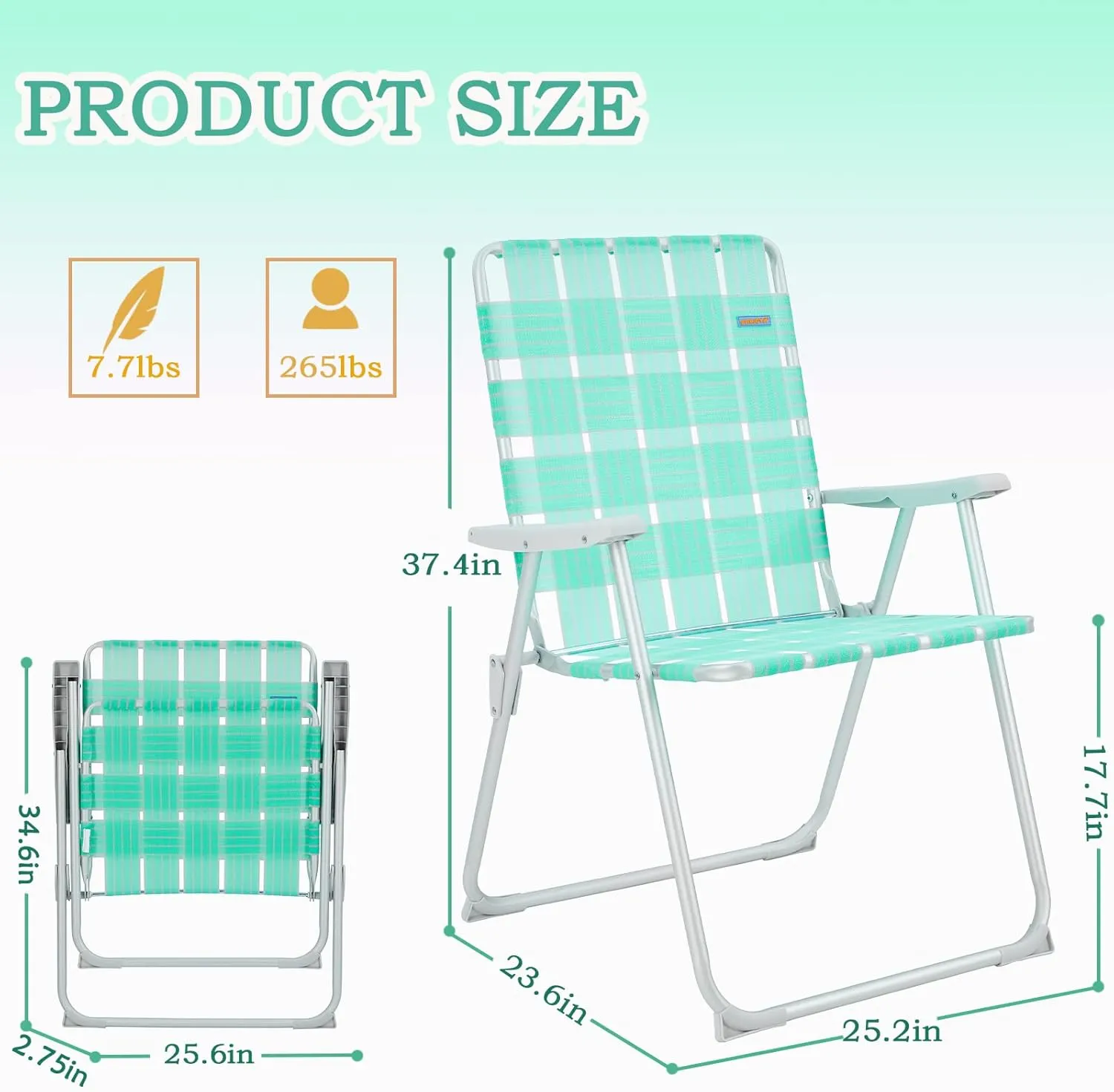 WEJOY Extra Wide Oversized Folding Beach Chair Aluminium Webbed Lawn Chair Portable Camping Chair Lightweight Beach Chairs for Adults Off Ground Foldable Camp Chair Fold Up Chair for Outdoor&Indoor