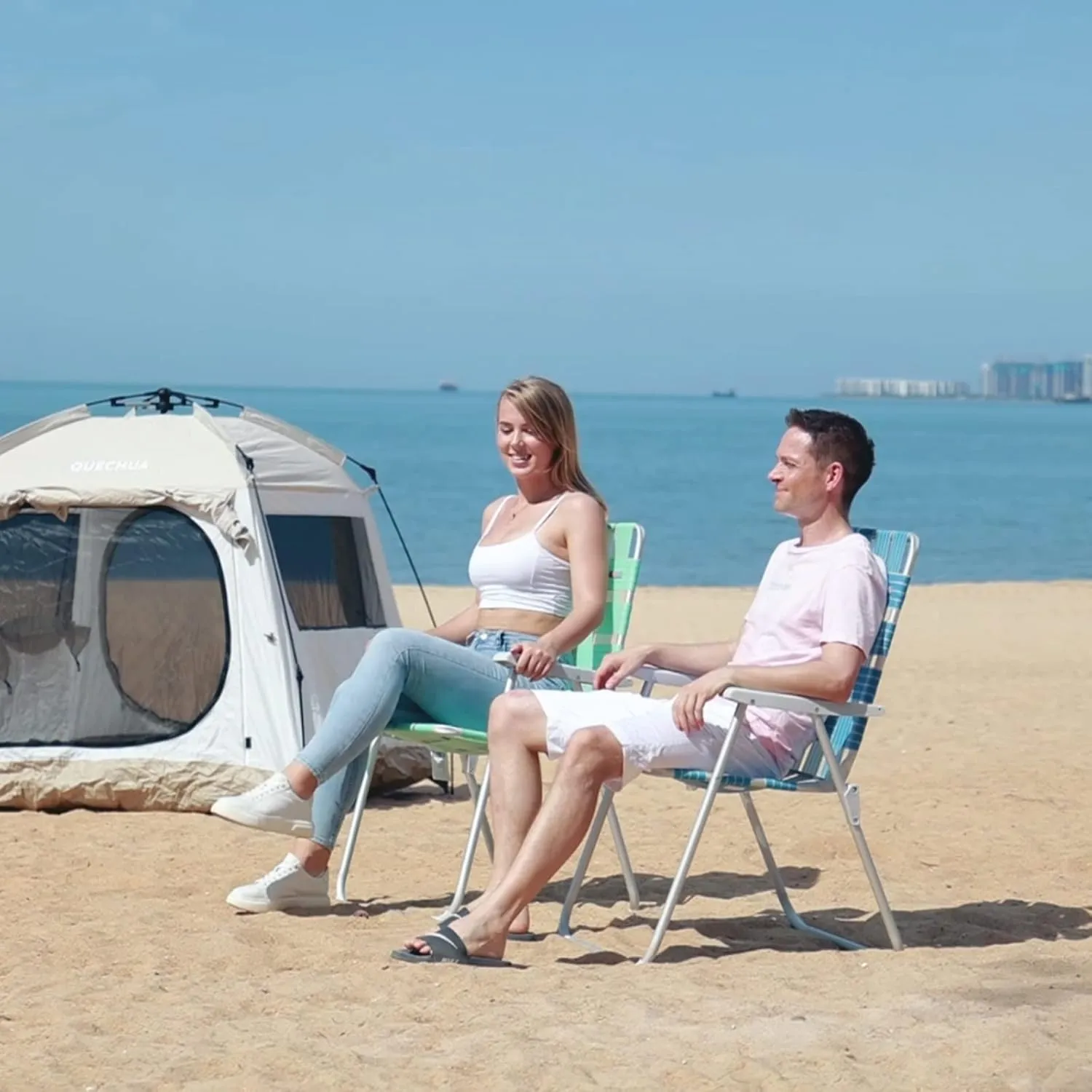WEJOY Extra Wide Oversized Folding Beach Chair Aluminium Webbed Lawn Chair Portable Camping Chair Lightweight Beach Chairs for Adults Off Ground Foldable Camp Chair Fold Up Chair for Outdoor&Indoor