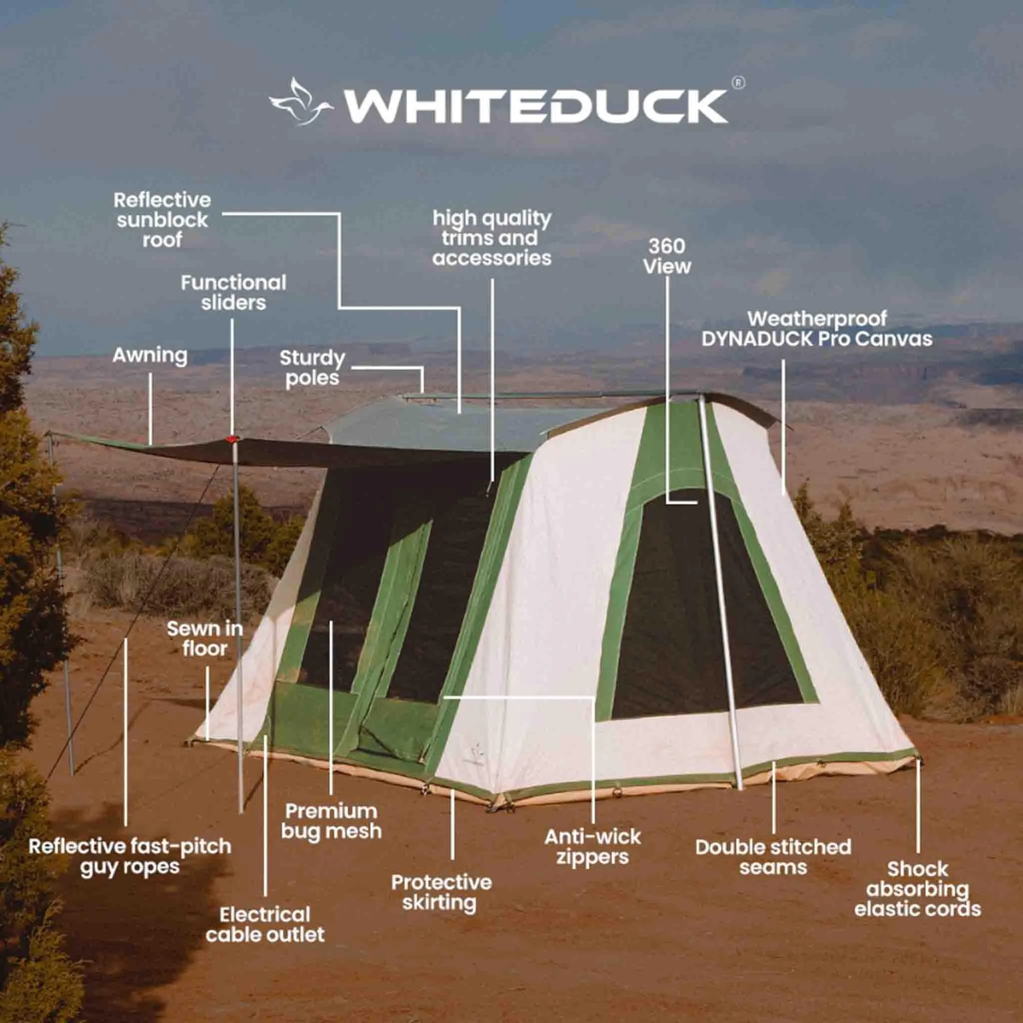 White Duck 10'x14' Prota Canvas Cabin Tent, Deluxe Water Repellent