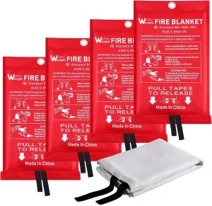 Wucgea Fire Blanket for Home and Kitchen - 4 pack Safety Fiberglass Emergency Fire Blankets Suppression Flame Retardant for School Fireplace Grill Car Office Garage Welding Warehouse 3.3ft x 3.3ft