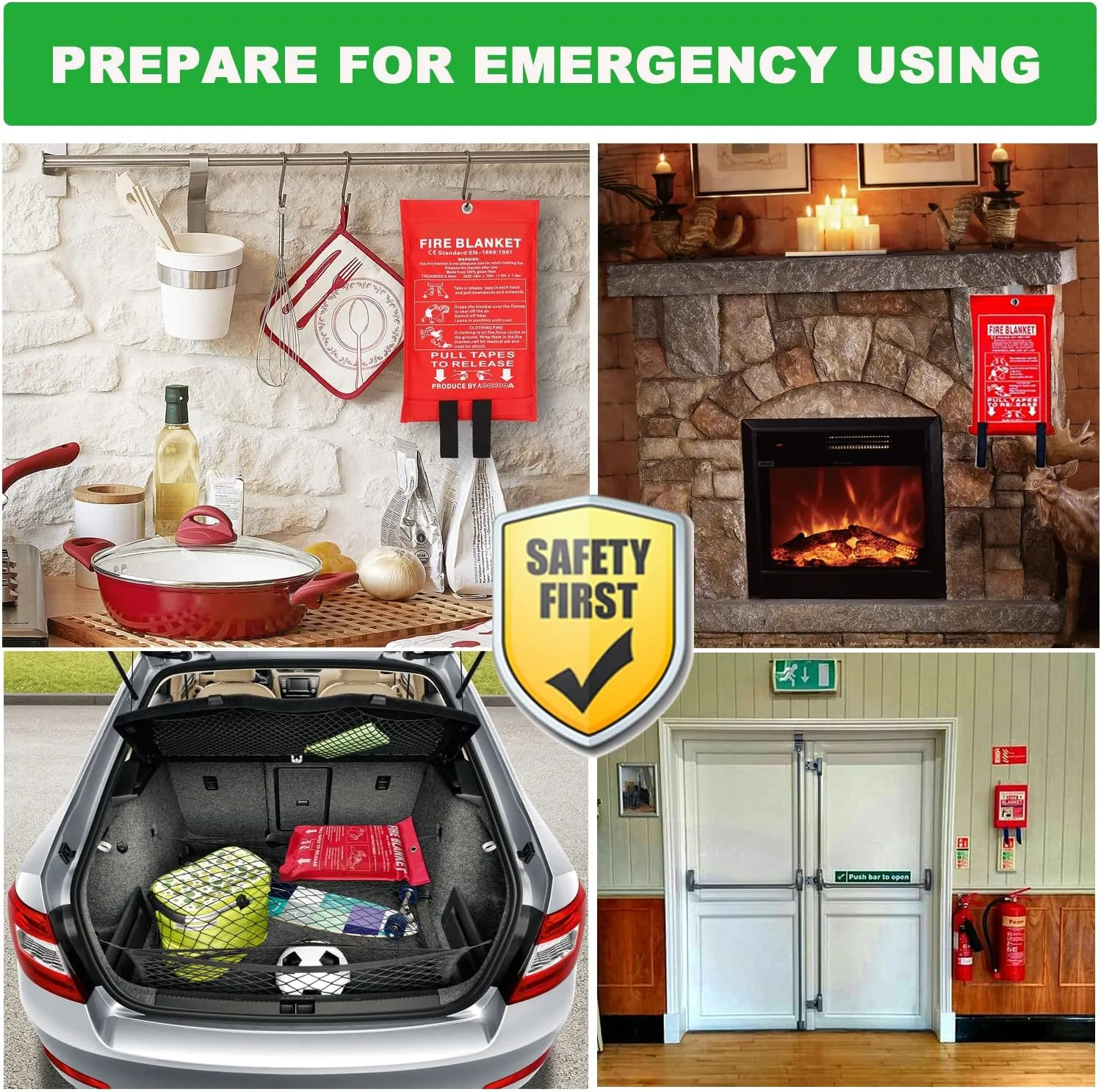 Wucgea Fire Blanket for Home and Kitchen - 4 pack Safety Fiberglass Emergency Fire Blankets Suppression Flame Retardant for School Fireplace Grill Car Office Garage Welding Warehouse 3.3ft x 3.3ft