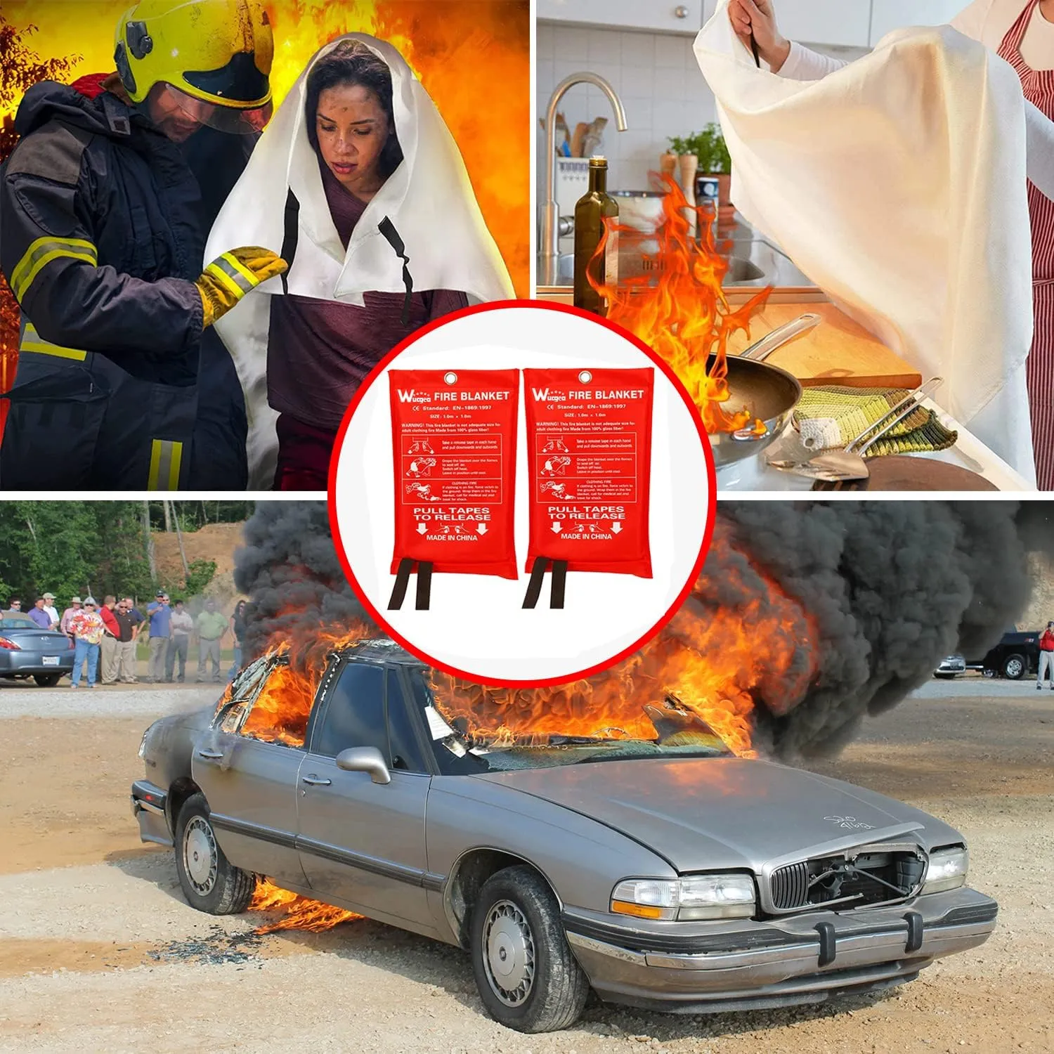 Wucgea Fire Blanket for Home and Kitchen - 4 pack Safety Fiberglass Emergency Fire Blankets Suppression Flame Retardant for School Fireplace Grill Car Office Garage Welding Warehouse 3.3ft x 3.3ft