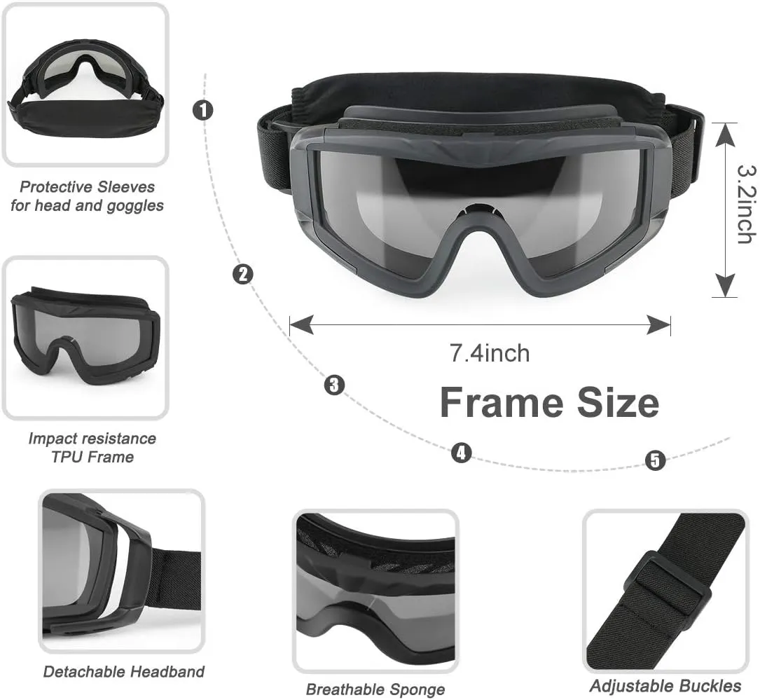 xaegistac Airsoft Goggles Tactical Safety Goggles Anti Fog Glasses Hunting Cycling