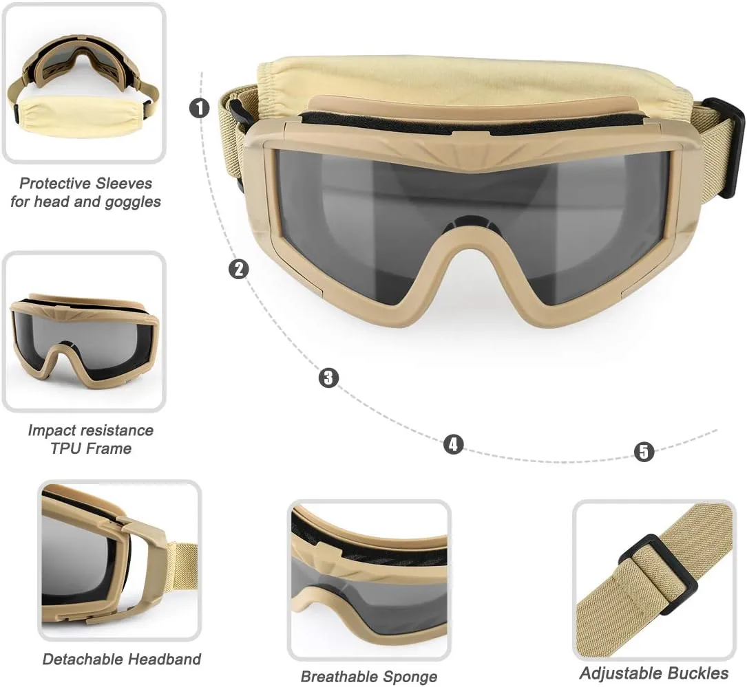 xaegistac Airsoft Goggles Tactical Safety Goggles Anti Fog Glasses Hunting Cycling