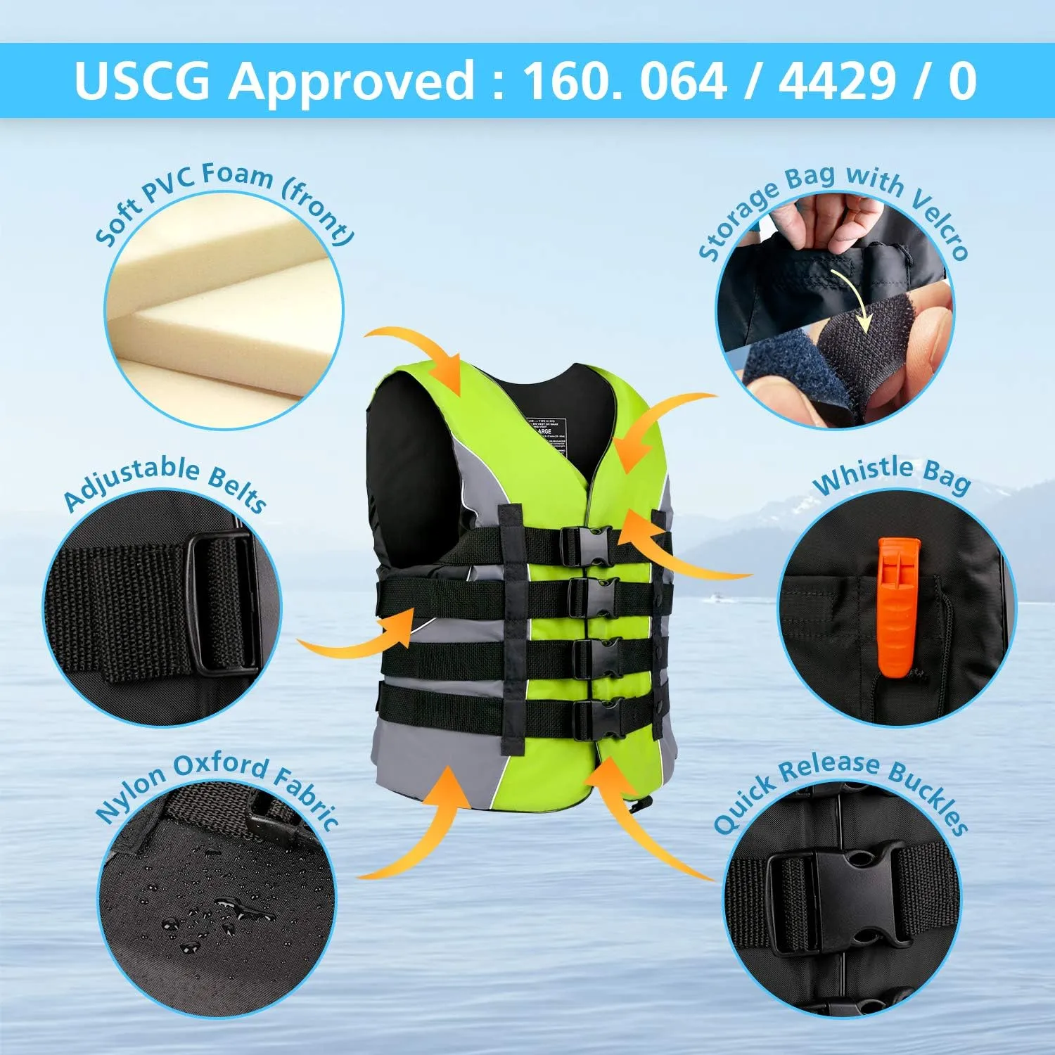 XGEAR Adult USCG Life Jacket Water Sports Life Vest