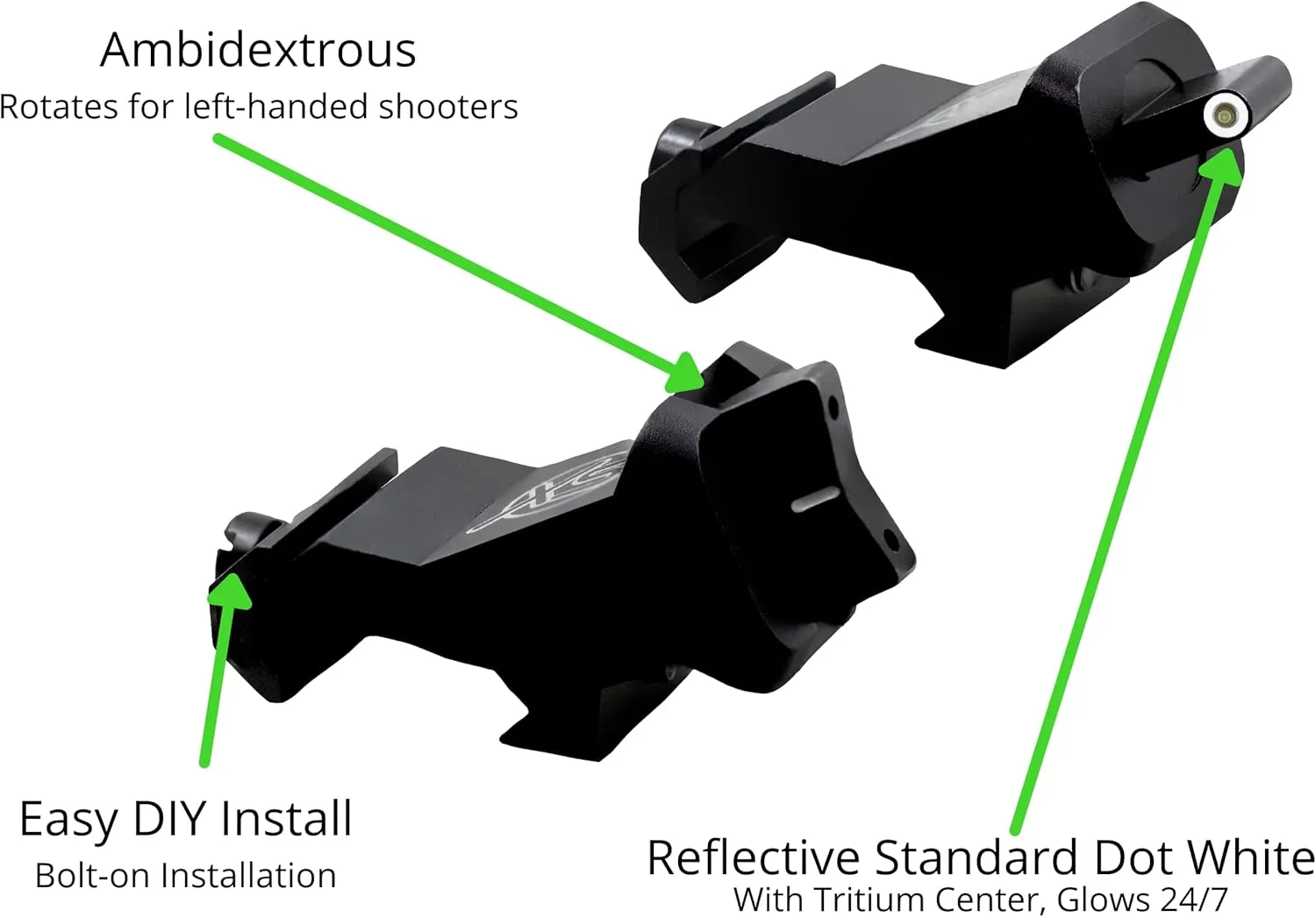 XS SIGHTS XTI2 45° Offset Iron Sights, Front Glow in The Dark for Tactical Applications, Ambidextrous, Durable
