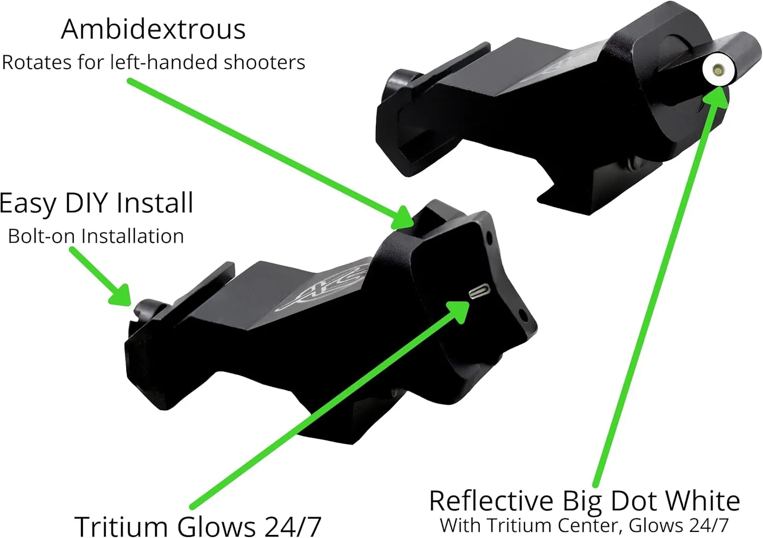 XS SIGHTS XTI2 45° Offset Iron Sights, Front Glow in The Dark for Tactical Applications, Ambidextrous, Durable