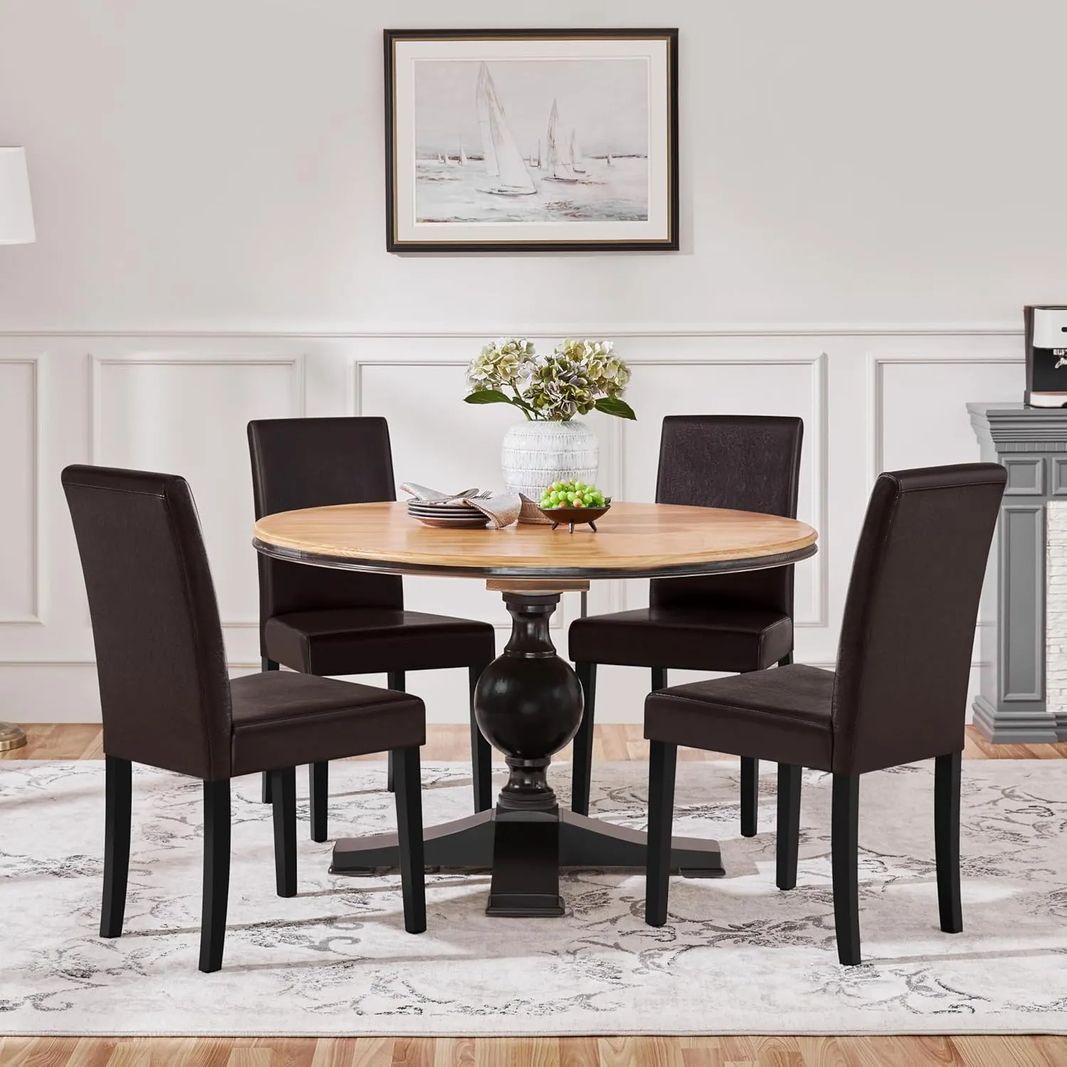 Yaheetech Dining Chairs Set of 4 PU Leather Dining Room Chairs with Waterproof Surface and Wood Legs for Kitchen Restaurant and Living Room, Dark Brown