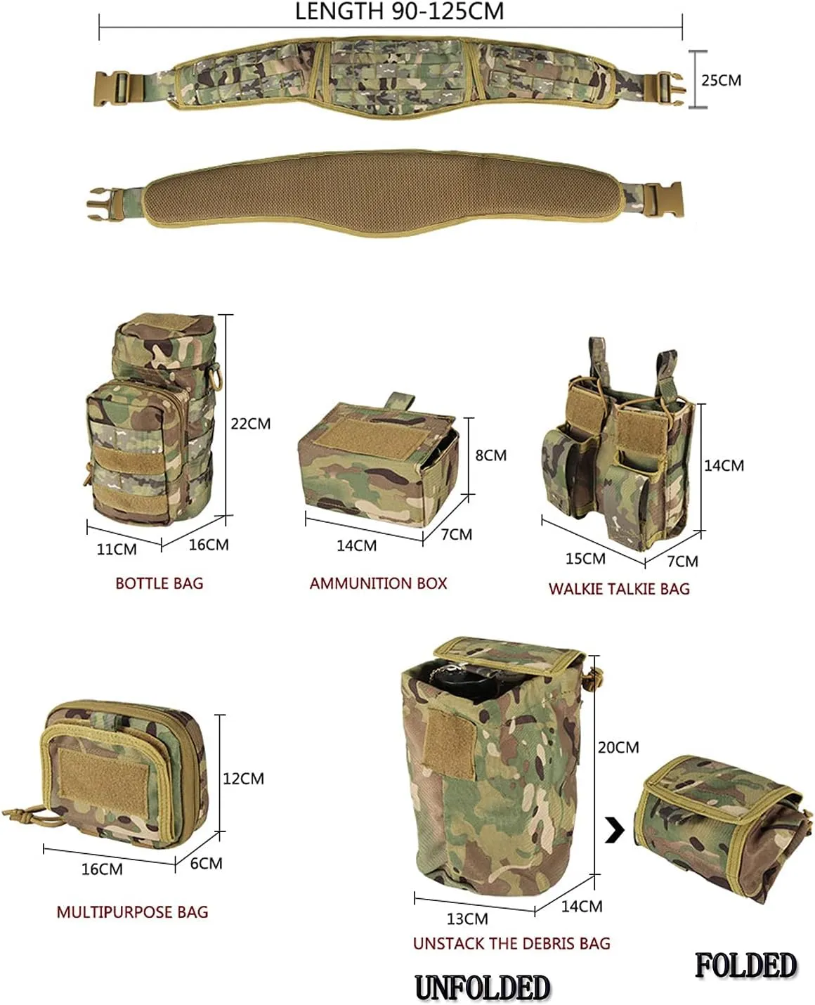 YAKEDA Tactical Battle Belt Duty Belt Law Enforcement Utility Belt Police Belt Set 5 PCS