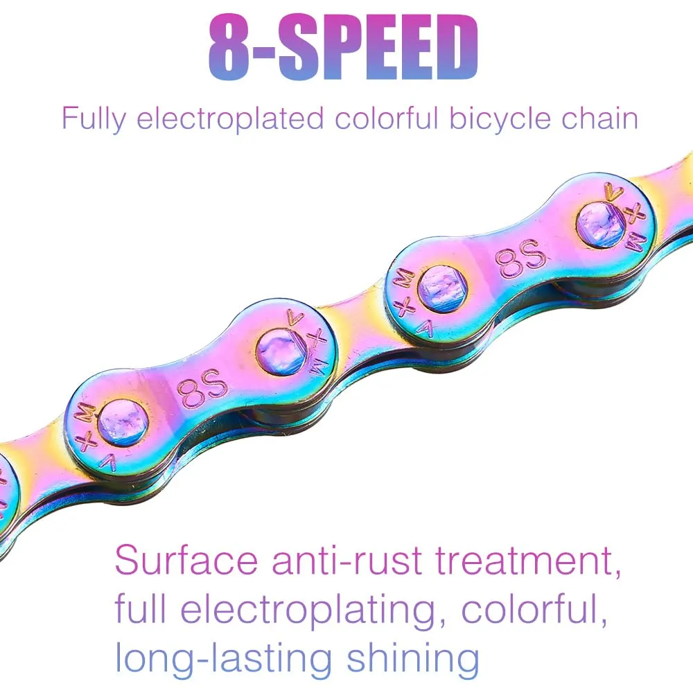 YBEKI 6/7/8/9/10/11 Speed Carbon Steel Bike Chain with Full Silver Plating, 116 Links, 3 Extra Master Links & Chain Tool - Compatible with Shimano/SRAM Mountain, Road (6/7/8 Speed, Multicolour, 1)