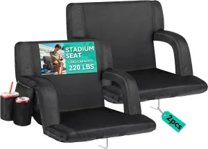 YITAHOME 24.8" Extra Large Stadium Seat with Back Support 2 Pack, Portable Bleacher Seats with Reclining Padded Backrest and Armrests for Stadiums, Sports Games, Camping, Picnics, Black
