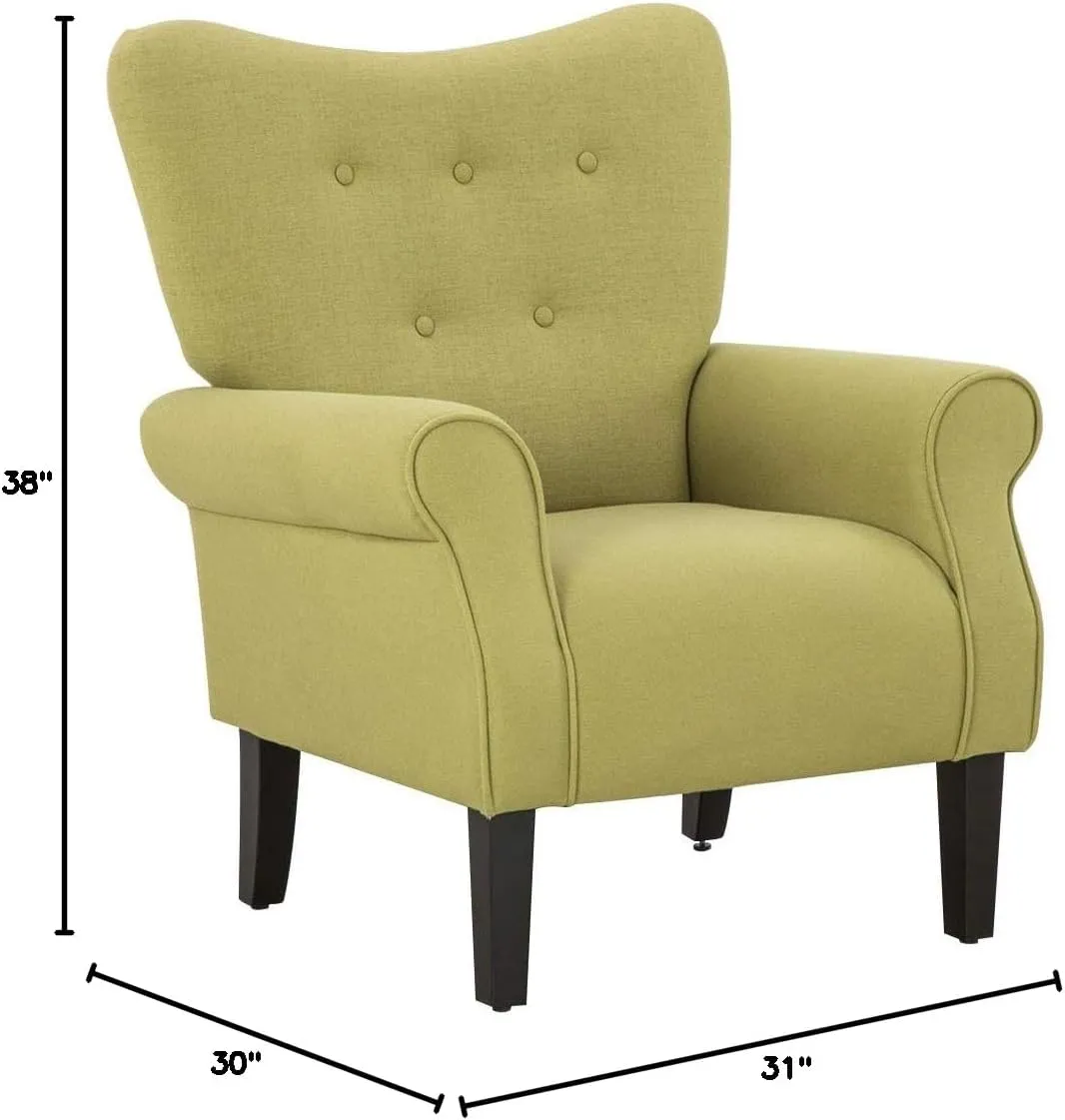 YOLENY Modern Accent Chair,High Back Armchair,Upholstered Fabric Button Single Sofa with Wooden Legs for Living Room,Bedroom,Club,Green