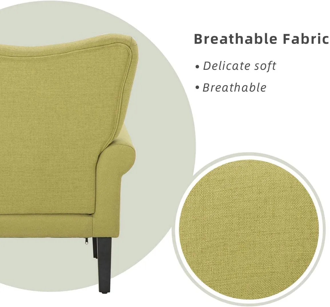 YOLENY Modern Accent Chair,High Back Armchair,Upholstered Fabric Button Single Sofa with Wooden Legs for Living Room,Bedroom,Club,Green