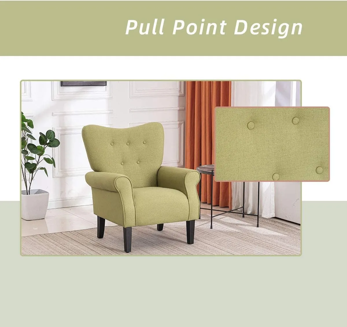 YOLENY Modern Accent Chair,High Back Armchair,Upholstered Fabric Button Single Sofa with Wooden Legs for Living Room,Bedroom,Club,Green