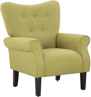 YOLENY Modern Accent Chair,High Back Armchair,Upholstered Fabric Button Single Sofa with Wooden Legs for Living Room,Bedroom,Club,Green