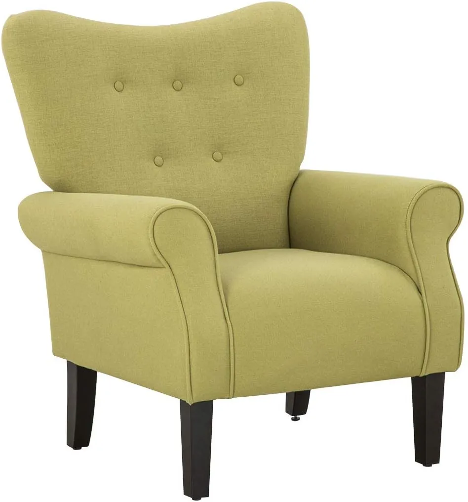 YOLENY Modern Accent Chair,High Back Armchair,Upholstered Fabric Button Single Sofa with Wooden Legs for Living Room,Bedroom,Club,Green