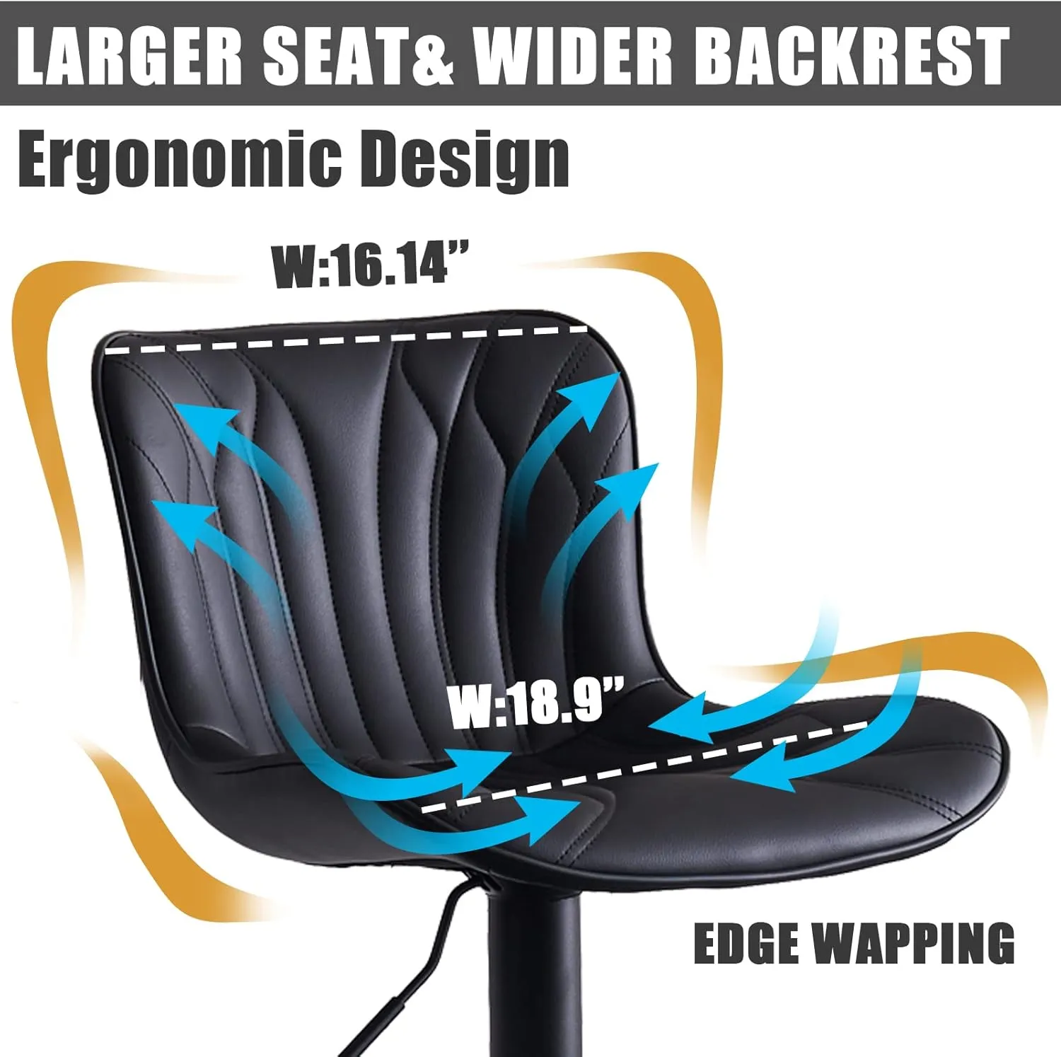 YOUNIKE Black Bar Stools Set of 2 Upholstered Modern Swivel Counter Height Bar Chair with Back Adjustable Kitchen Island Tall Faux Leather Padded Barstools Metal Breakfast