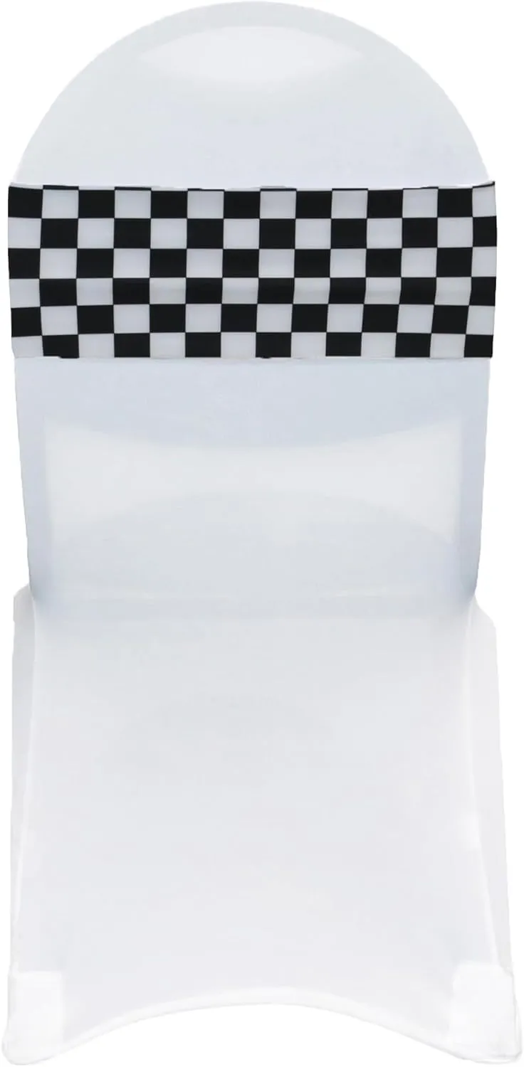 YOUR CHAIR COVERS - Stretch Spandex Chair Bands (Pack of 10) – Black and White Checkered Universal Elastic for Banquet & Event Decorations