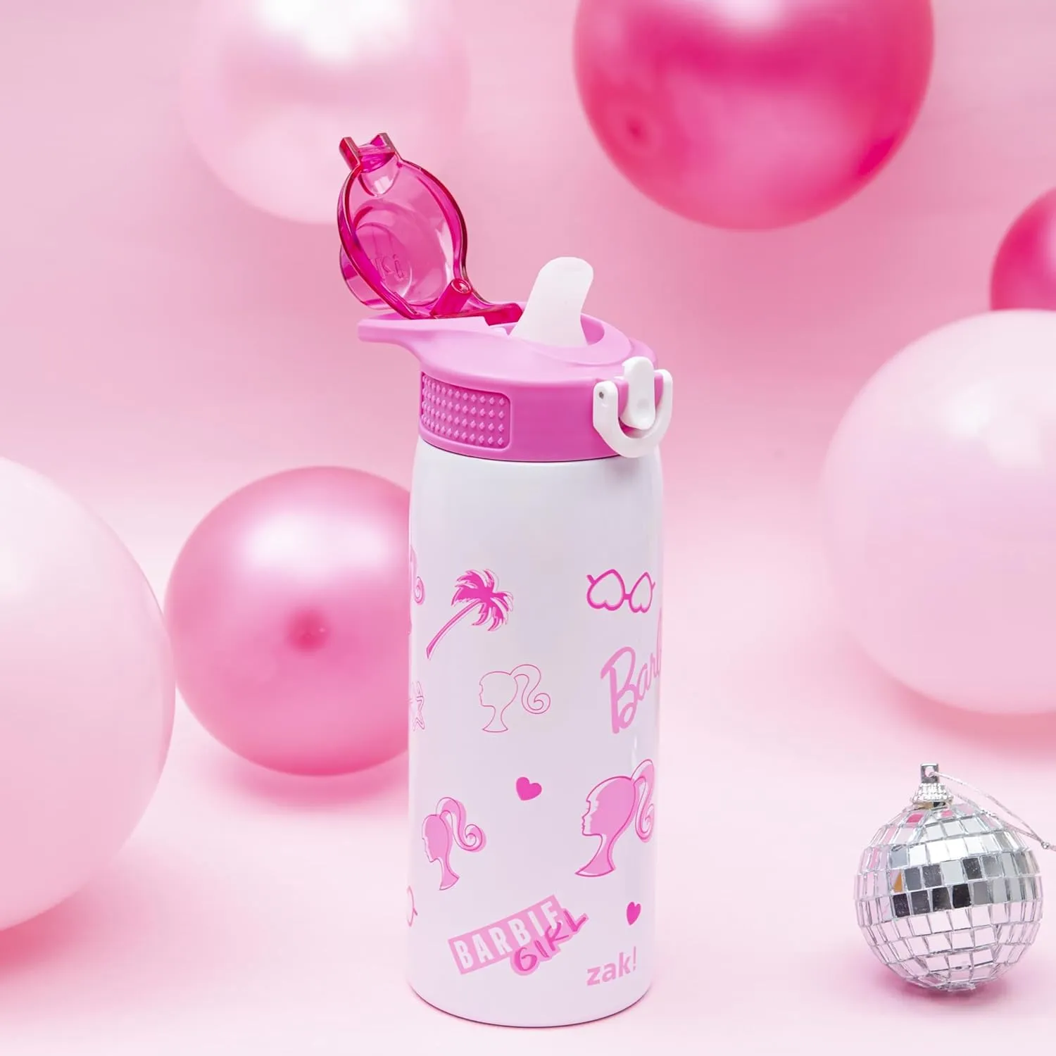 Zak Designs Barbie Sage Kids Water Bottle For School or Travel, 19oz Stainless Steel Water Bottle With Straw, Handle, and Leak-Proof, Pop-Up Spout Cover (Barbie)