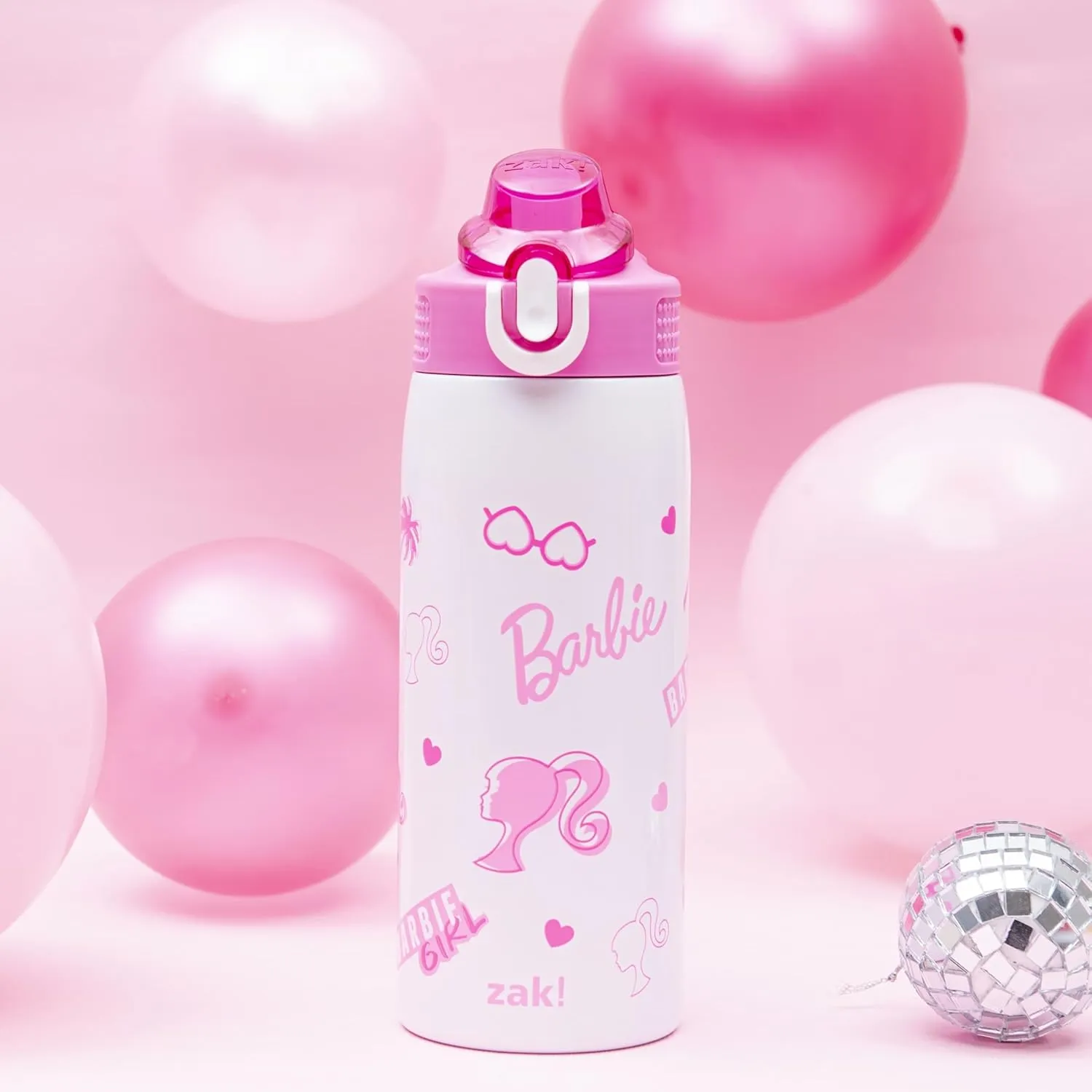 Zak Designs Barbie Sage Kids Water Bottle For School or Travel, 19oz Stainless Steel Water Bottle With Straw, Handle, and Leak-Proof, Pop-Up Spout Cover (Barbie)