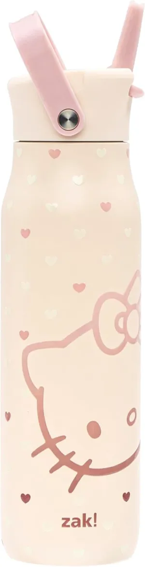 Zak Designs Sanrio Harmony Water Bottle for Travel or At Home, 32oz Stainless Steel is Leak-Proof When Closed and Vacuum Insulated with Straw Lid and Carry Handle (Hello Kitty)