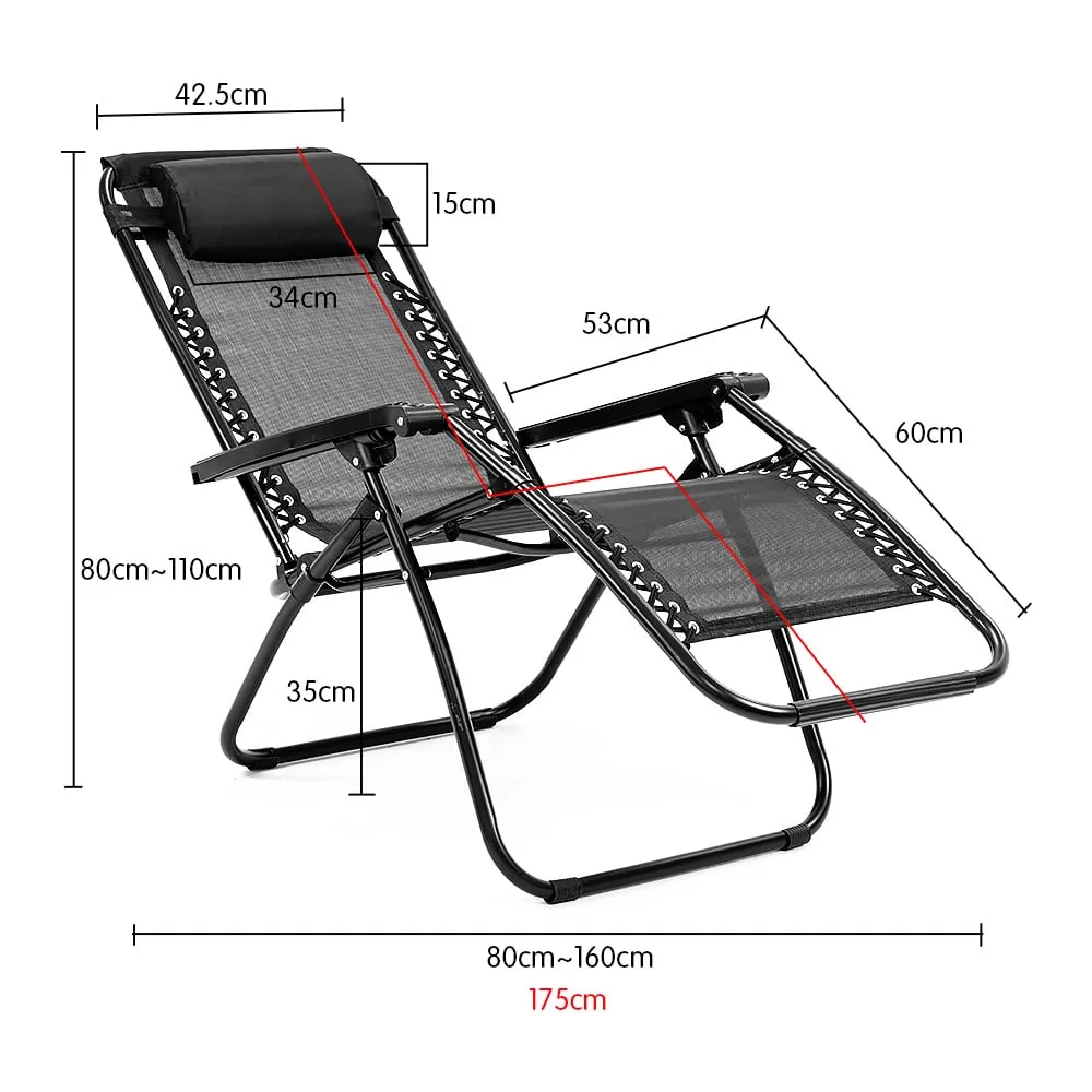 Zero Gravity Reclining Deck Lounge Chair with Padded Headrest - Black